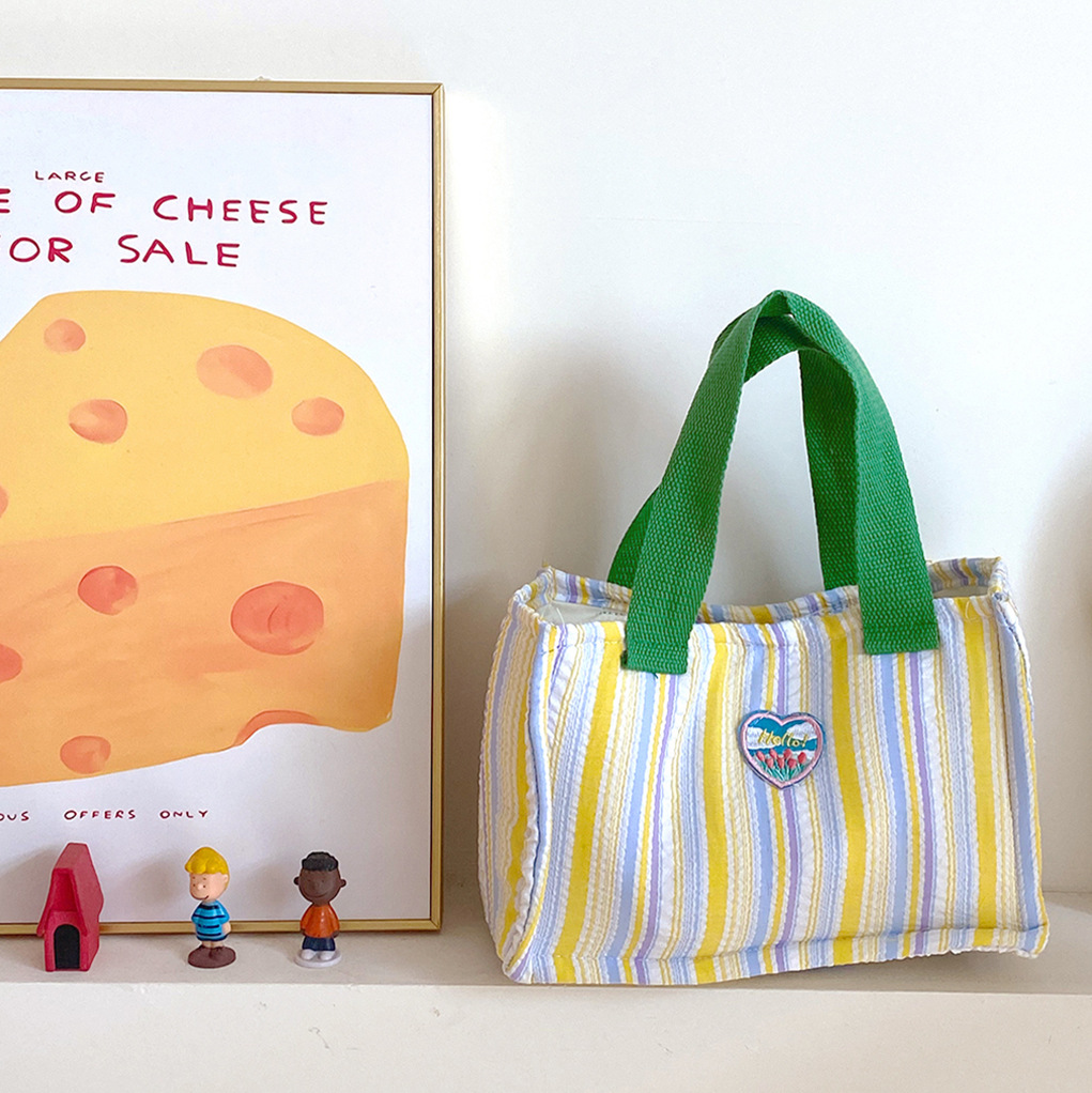 Bolsa de almuerzo de dopamina de contraste de color aislante de calor, bolsa de mano de rayas de espuma plegadas, bolsa de almuerzo encantadora para llevar bolsa de almuerzo al trabajo