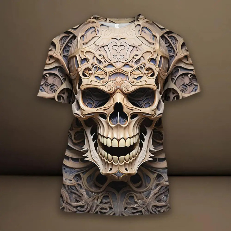 Cross-Border Hot-Selling Skull Armor Men's T-Shirt with 3D Printed Novelty Graphics, Fashionable Trendy Print, Round Neck, Short Sleeves Cross-Border Hot-Selling Skull Armor Men's T-Shirt with 3D Printed Novelty Graphics, Fashionable Trendy Print, Round Neck, Short Sleeves