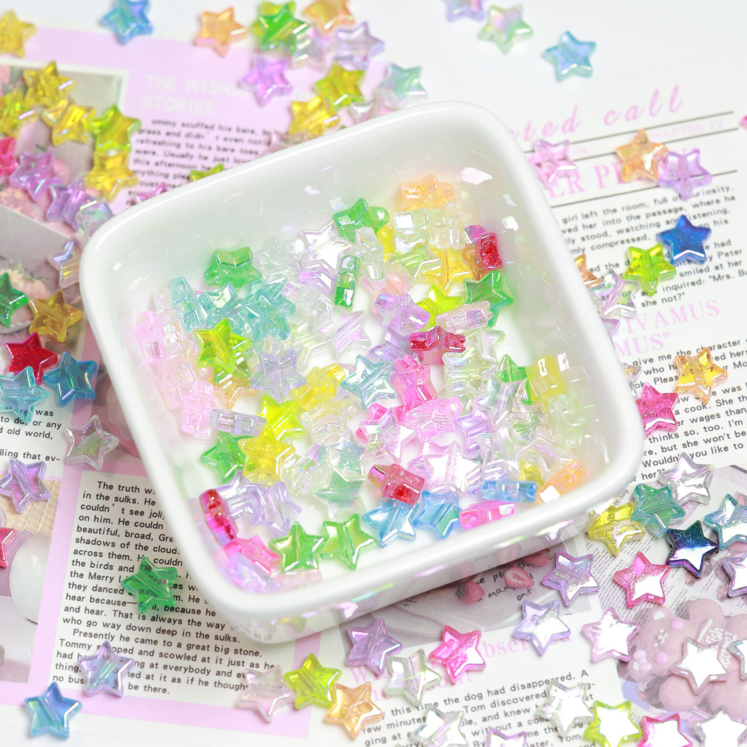 AB彩色透明星星diy散珠五角星手工串珠手链材料穿孔珠子饰品配件