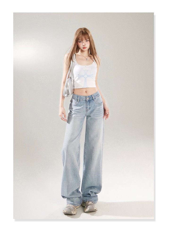 American retro low-waisted spicy girl loose wide-leg pants versatile spring and summer straight-leg jeans for women & long pants pic 8