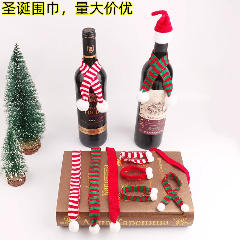 Рождественский мини шерстяной маленький шарф кукла вязаный шарф аксессуары Рождественский букет украшения для бутылки вина маленький шарф
