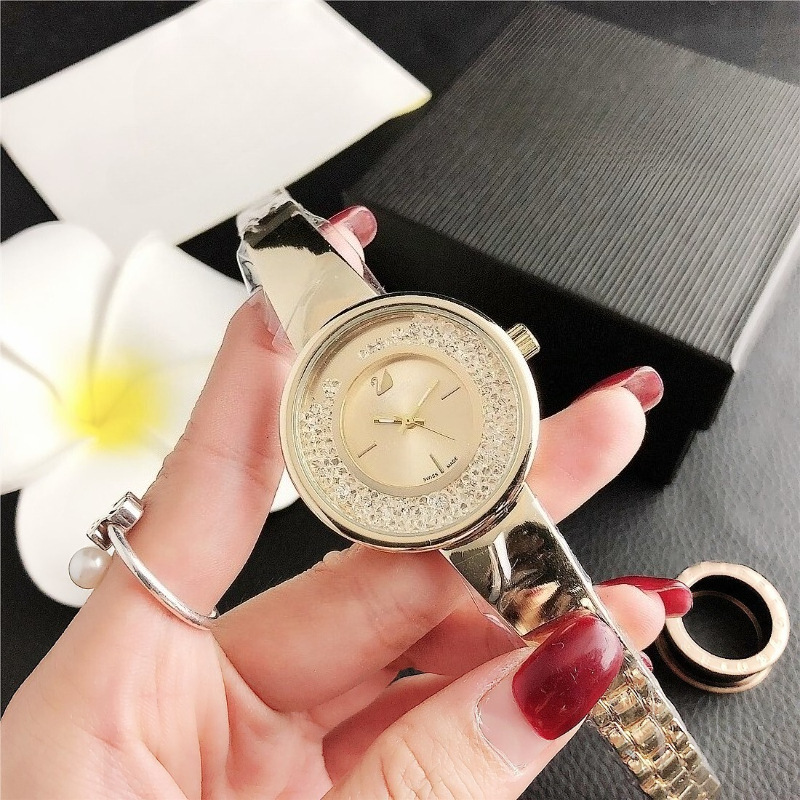 Women's Watch Tiktok Same Style Flowing Rhinestone Bracelet Quartz Watch Steel Band Bracelet Versatile Exquisite Swan Wristwatch for Women