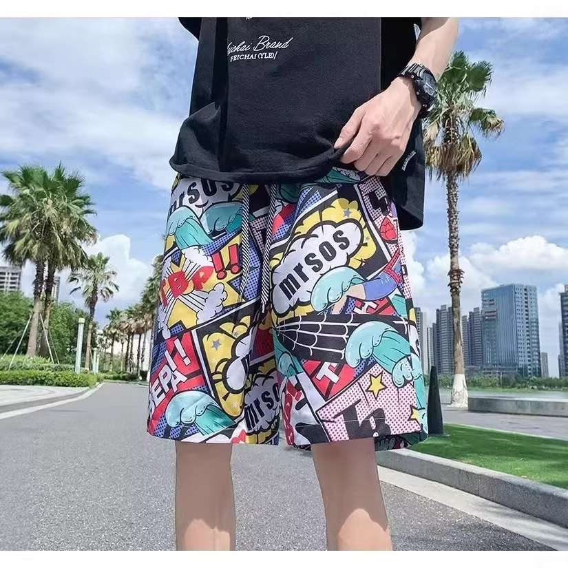 Men's summer loose casual couple beach shorts sports plus size five-point floral pants women's trendy pants quick-drying thin style