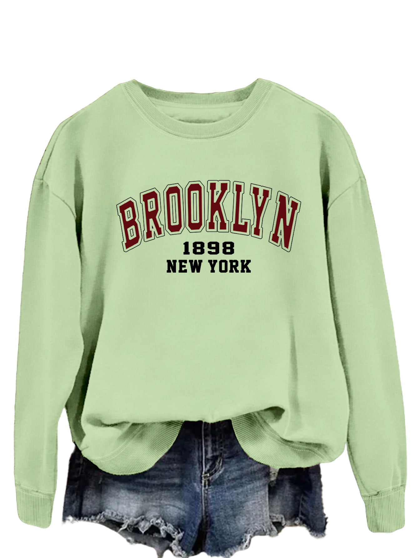 Brooklyn 1898 Nueva York Amazon Comercio exterior moda suelta superior eBay divertido impreso suéter