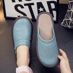 Baojiu genuine leather slippers for men and women, suitable for spring and autumn seasons, home indoor, anti-slip, dressing room slippers, household rubber soles, summer use