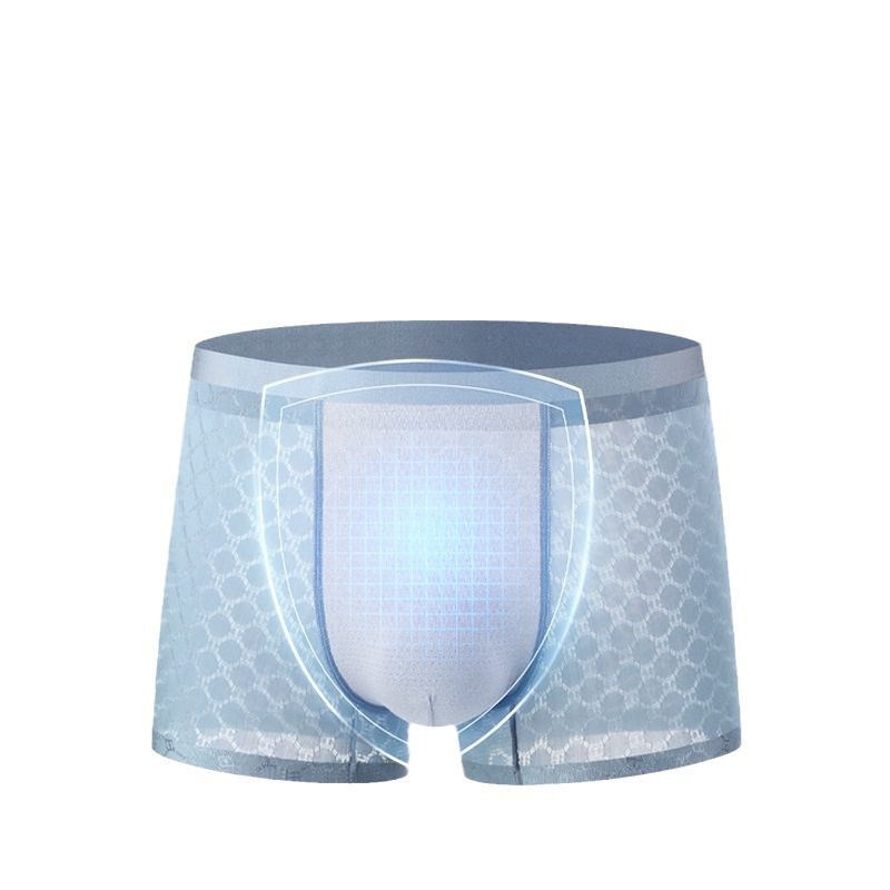 Men's Ultra Thin Ice Silk Underwear Seamless Jacquard Design Antibacterial Breathable Boxer Briefs for Summer Sleepwear_voghion.com