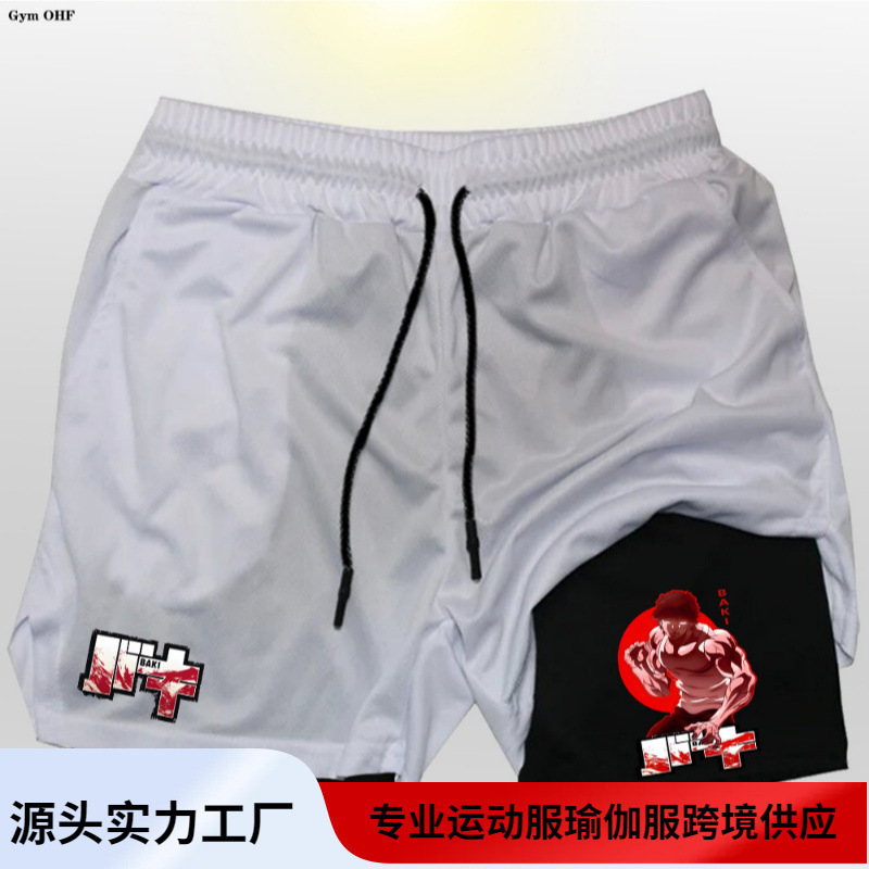 Anime Summer Men's Running Shorts Men's 2 in 1 Gym Fitness Jogging Training Quick Dry Shorts