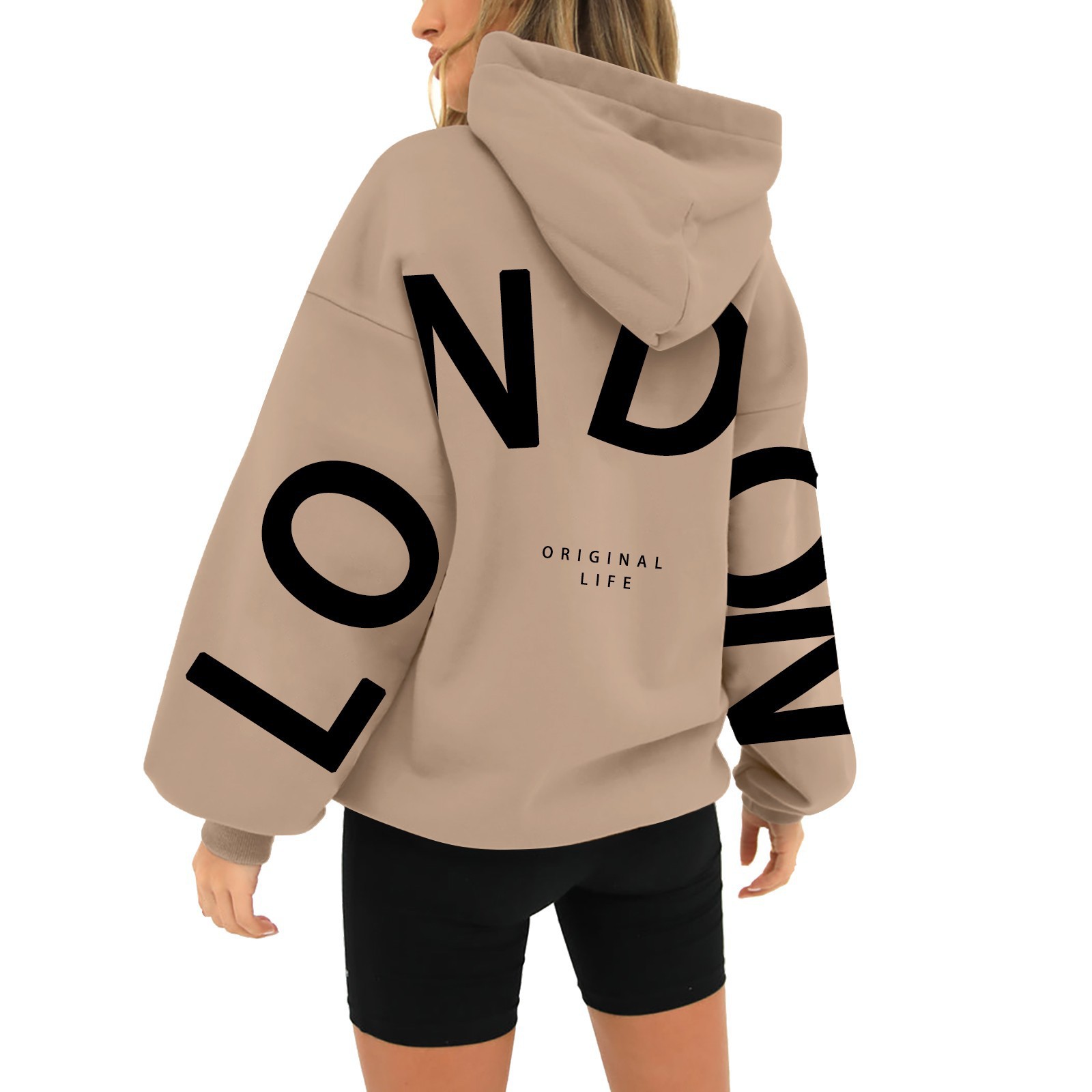LONDON ORIGINAL Unisex Printed Long Sleeve Loose Plus Size Patch Pocket Hooded Sweatshirt_voghion.com