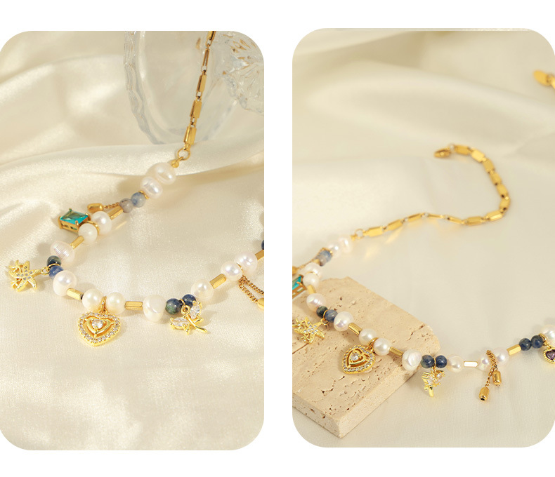 box chain Chain Type Casual Simple Style Geometric Freshwater Pearl Titanium Steel Copper 18K Gold Plated Zircon Choker In Bulk