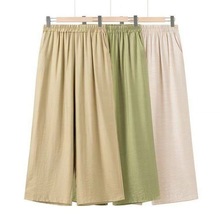 中老年人棉麻女装妈妈裤子夏薄款宽松中年洋气女裤夏季九分阔腿裤