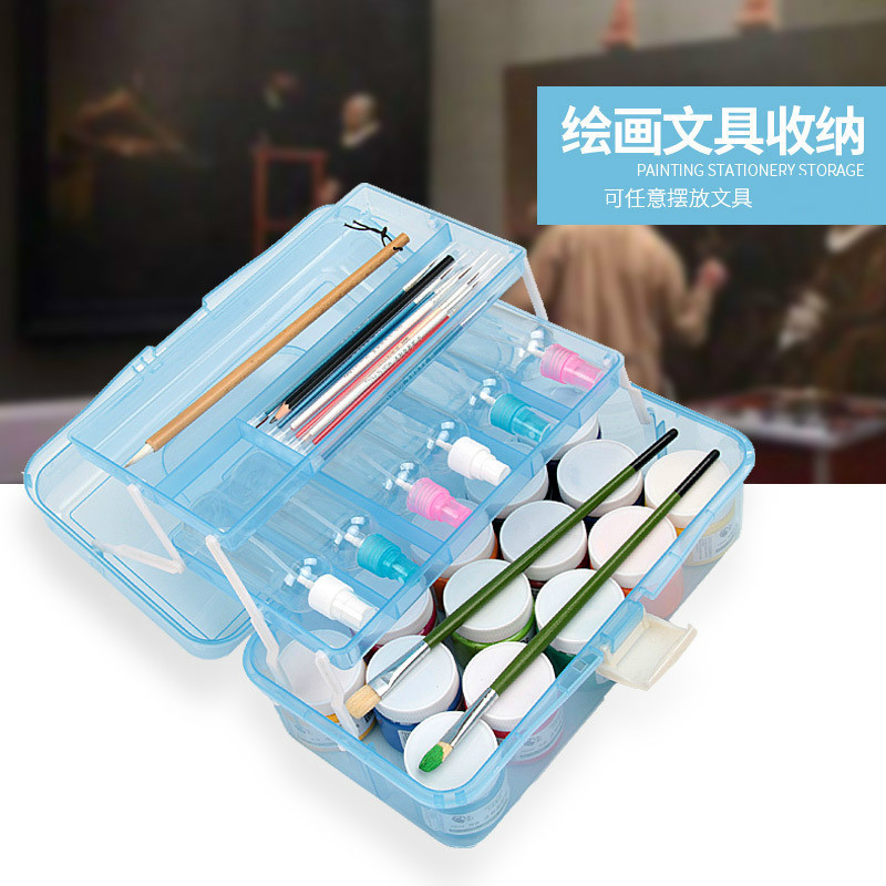 衛庄は美術の道具箱の三層の透明なプラスチックのネイルの金属の道具箱を厚くして学生用の収納箱を持ちます。|undefined