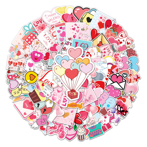 100 sweet Valentine's Day ins style personalized cartoon graffiti stickers laptop suitcase stationery stickers