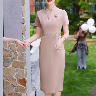 2024 Summer New Short-sleeved Mother-in-law Wedding Dress Mother's Birthday Party Usually Wear 484 Short-sleeved