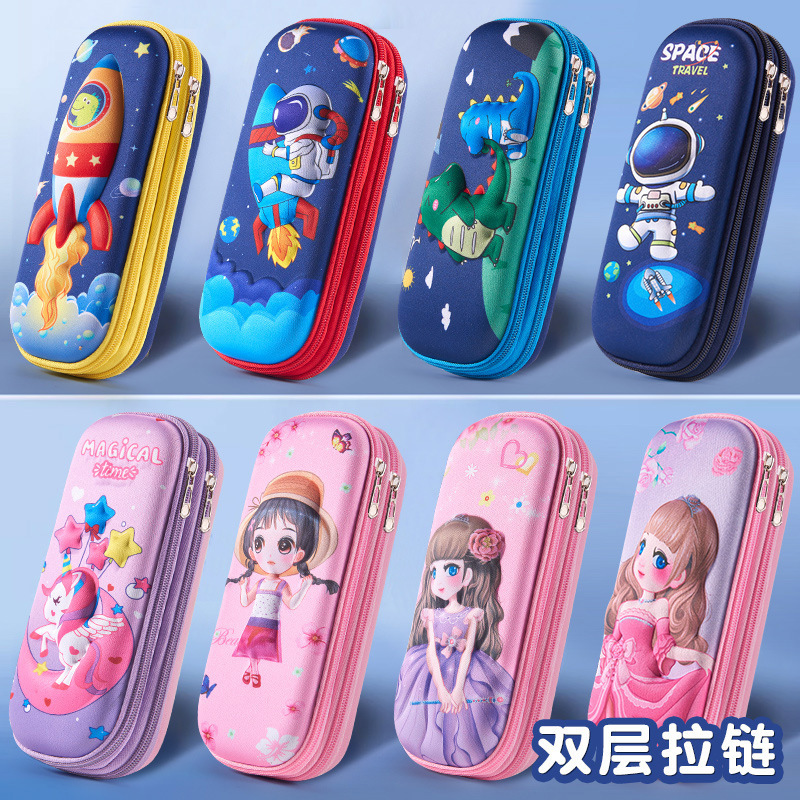 26 nueva caja de lápiz 3D de cremallera de doble capa de estudiantes de primaria gran capacidad bolsas de papelería para niños bolsas de lápiz para niñas caja de papelería