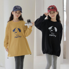 女生韩版宽松新款中长款卫衣裙外穿中大童加绒中长款遮屁股亲子装