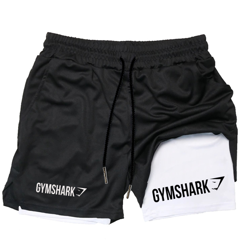 Gymshark Men's Double-Layer 2-in-1 Quick-Drying Sports Shorts for Summer Fitness Running Breathable Casual