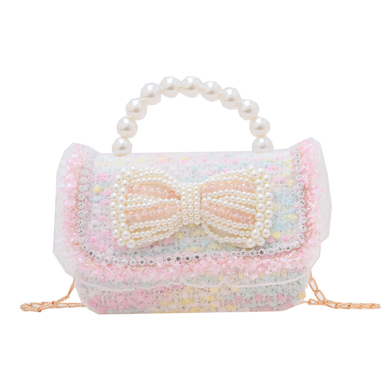 Colorido lentejuelas de los niños bolsa arco accesorios princesa estilo occidental perla bolso coreano mini cadena mensajero bolsa