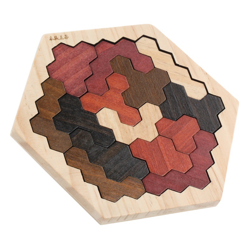 Bloques de construcción de madera para niños, tangram, rompecabezas geométrico hexagonal, tablero de rompecabezas de nido de abeja, juguete educativo.