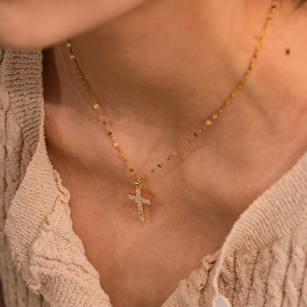 Gold-Diamond Cross Necklace Image 3