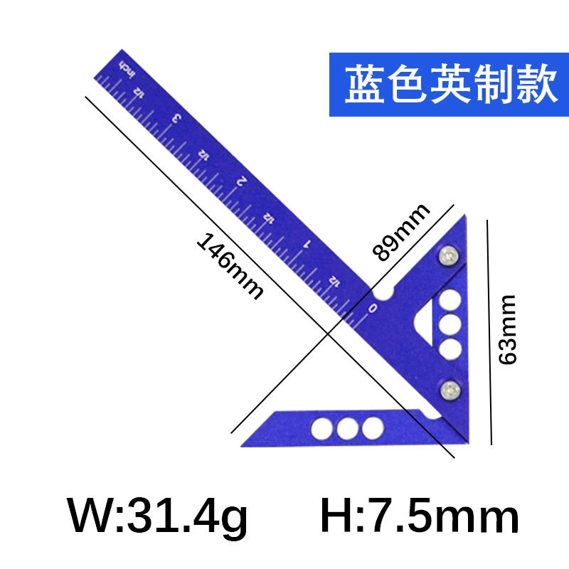 Red metric right angle movable backing ruler aluminum alloy triangle ruler 12-inch 90-degree light ruler measurement tool