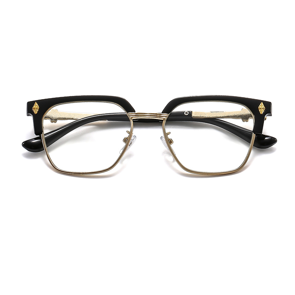 新型レトロ防ブルーライト老眼鏡男半枠眉眼鏡フレーム花鏡女ファッション若い老眼鏡