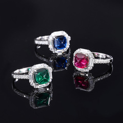 莊生生珠寶S925通體銀仿彩寶祖母綠糖塔藍寶紅寶糖塔滿鑲戒子8*8