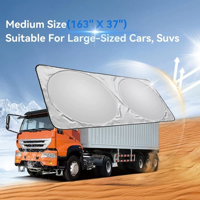 Truck Front Sunshade with Four Circles, Extended Full Window Coverage, Thickened 240t Silver-Coated Cloth Sunshade and Heat Insulation Sunshade (Sun shade) - 42092cm-full-coverage-of-front-window