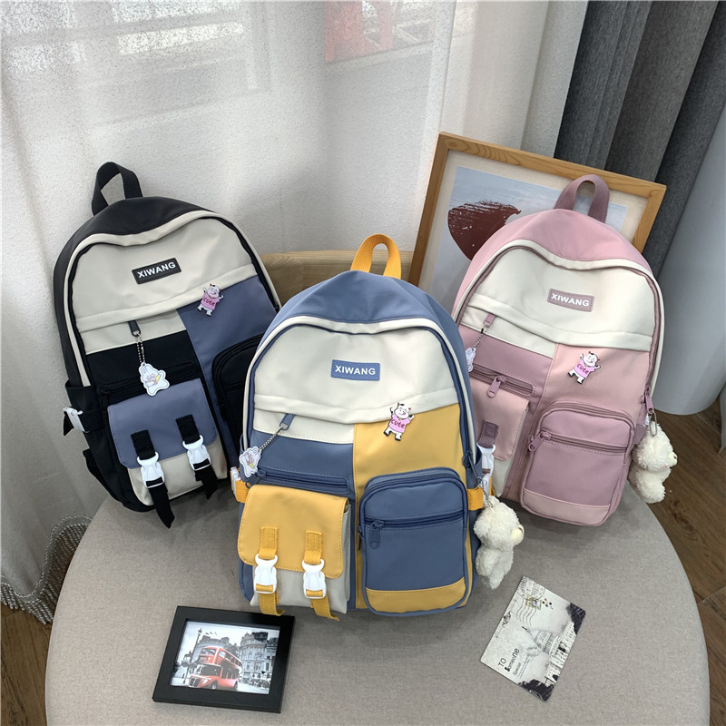 撞色潮流isn双肩包女2021新款潮流学生大容量韩版原宿卡通背包|ru