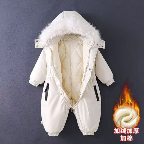 Infants, children, baby ski clothes, new style with cashmere, thick cotton jacket, newborn one-piece suit, winter going out