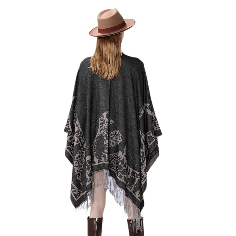 Nuevos productos transfronterizos de otoño y invierno con patrón de bordas simple, cardigan de moda europea y americana, abrigo cálido para mujeres