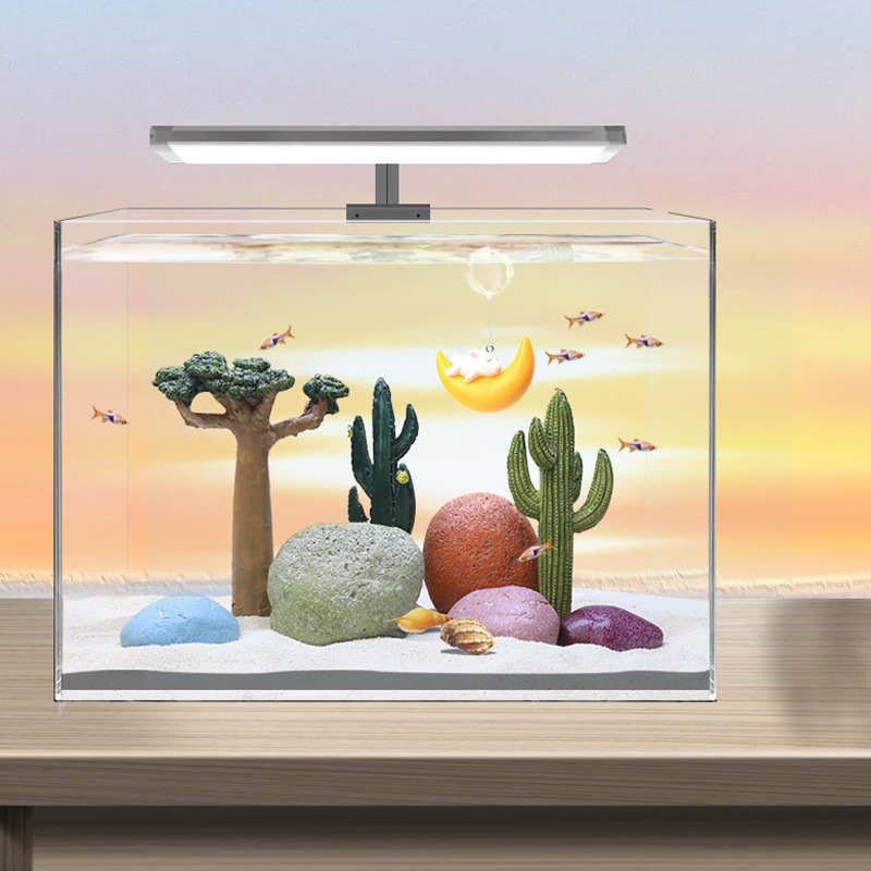 Simulación cactus pecera paisajismo plantas acuáticas adorno acuario desierto micro paisaje adorno de dibujos animados paquete de piedra de color