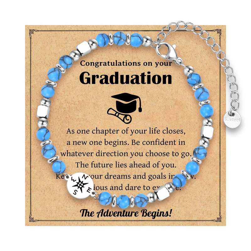 Stainless Steel Beaded Adjustable Bracelet Powder Crystal Green Gold Bracelet Graduation Season Gift Turquoise Compass Beaded Bracelet