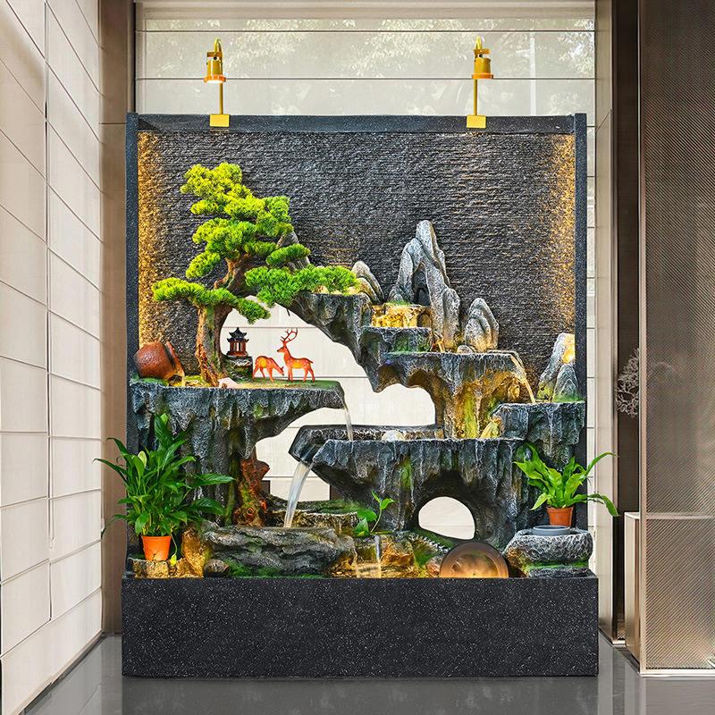 Large Water Curtain Wall Circulating Water Rockery Fountain Landscape Fish Pond Courtyard Company Villa Office Wealth-Generating Ornaments