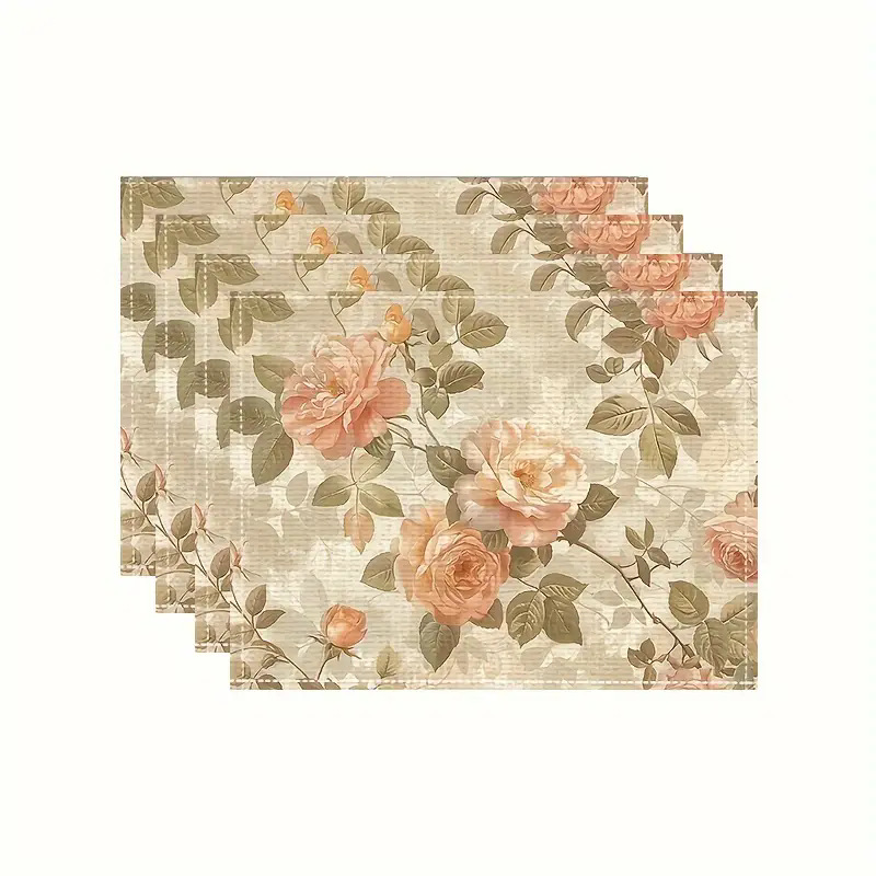 Manteles individuales navideños de lino estampado, decoración de mesa resistente al calor