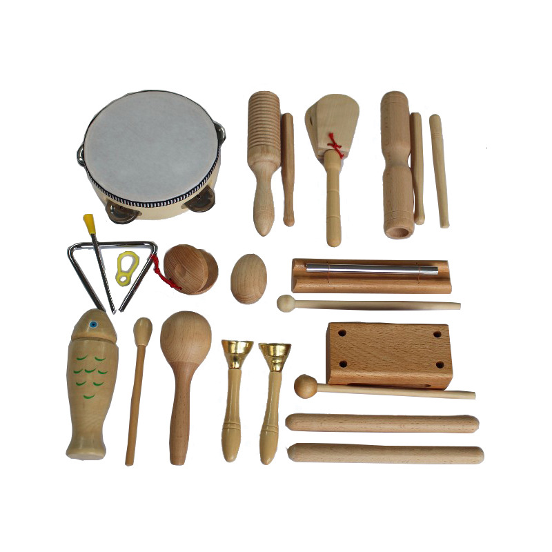 Arte de madera Orff instrumento de percusión martillo de arena para niños triángulo hierro doble tubo de sonido jardín de infantes juguetes traje al por mayor