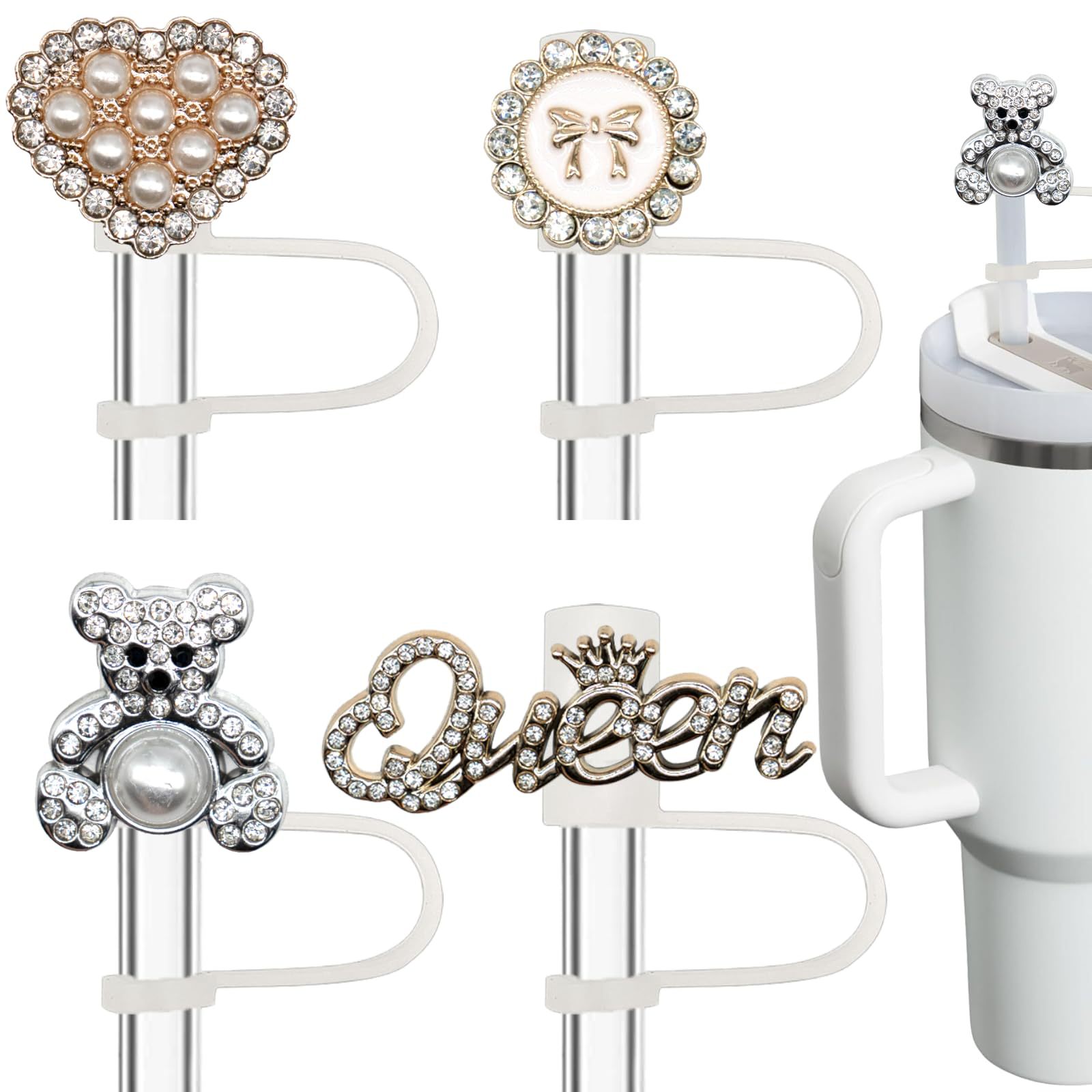 Tapa de pajita con lazo de color de Amazon, pajarita de resina, tapón de polvo con pajita, tapa de polvo con fragancia pequeña decorativa