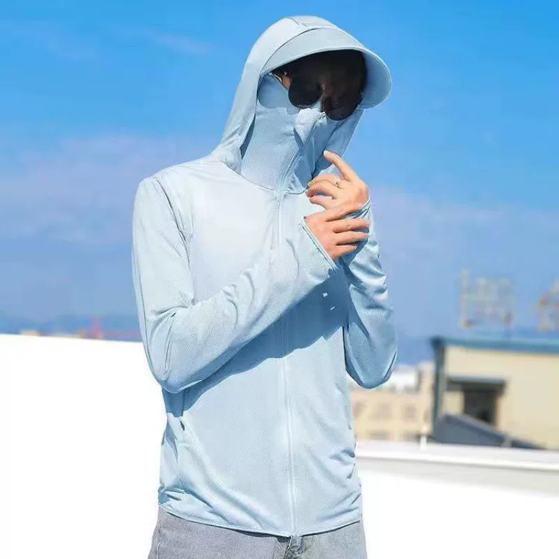 Silk summer thin sun protection clothing, travel trench coat, jacket with hood, American style