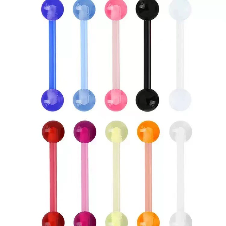 Оптовая продажа от производителя: мягкие акриловые язычковые украшения для пирсинга, прямые штанги, конфетные цвета, украшения для тела, горячие продажи на международном рынке.