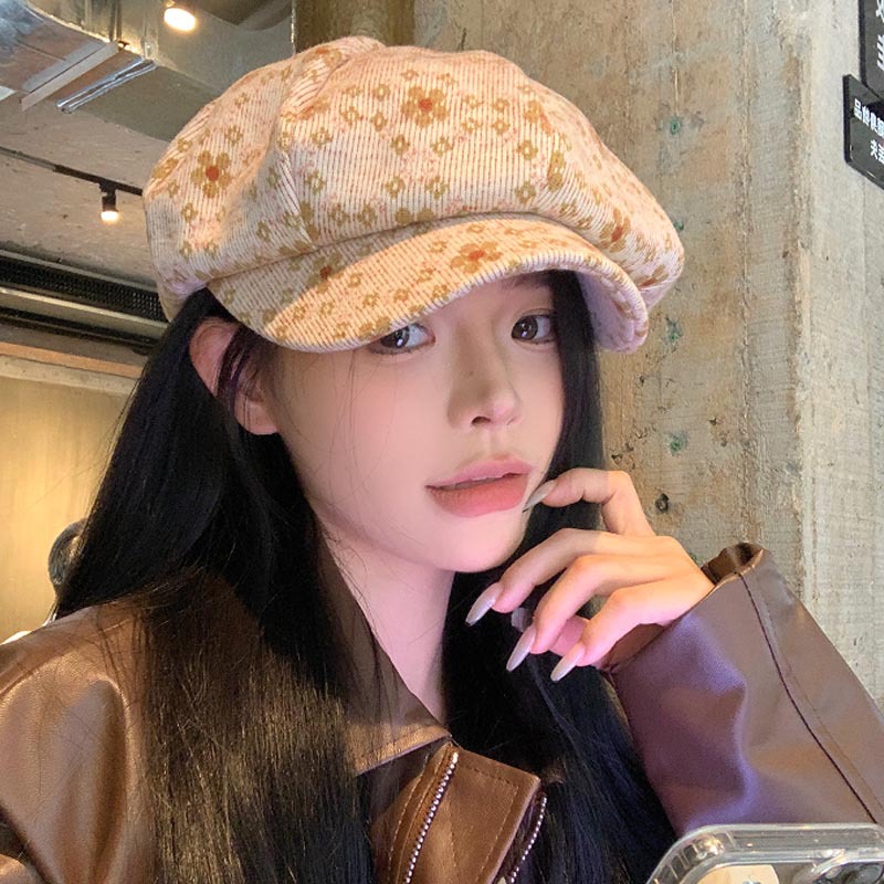 가을 겨울 여성용 사각형 둥근 얼굴 팔각형 모자 새로운 스타일 큰 머리 둘레에 얼굴 작은 베레모 한국 다용도 뉴스보이 화가 모자