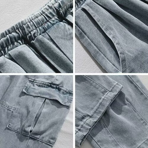 Japanese men's clothing double-layered pocket jeans for spring and autumn retro distressed work pants for men