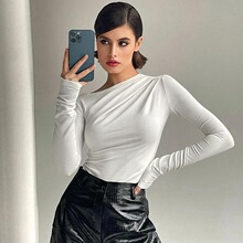 Long Sleeve Top White T-Shirts Women Basic Crop Top Y2K Tees