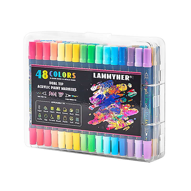 Çapraz Sınır Toptan 36/48/60/120 Renkli Çift Başlı Akrilik Marker Boya Grafiti Hızlı Kuruyan Çizim Seti Stok Ürün