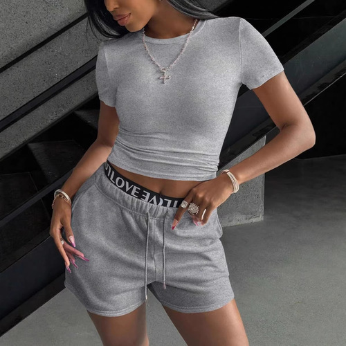 Women's European and American Fashion Cross-border International Wholesale Amazon Independent Store Sports and Leisure Set Short-sleeved Shorts Two-piece Set