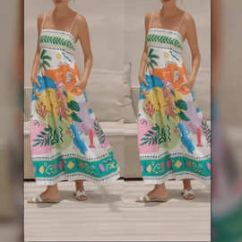 2026欧美外贸跨境女装亚马逊夏季气质花卉印花吊带无袖大摆连衣裙