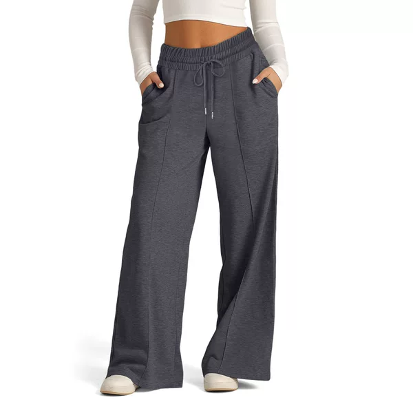 Cross-border e-commerce Amazon 2024 European and American women's tether solid color waist fashion wide leg warp casual women's trousers