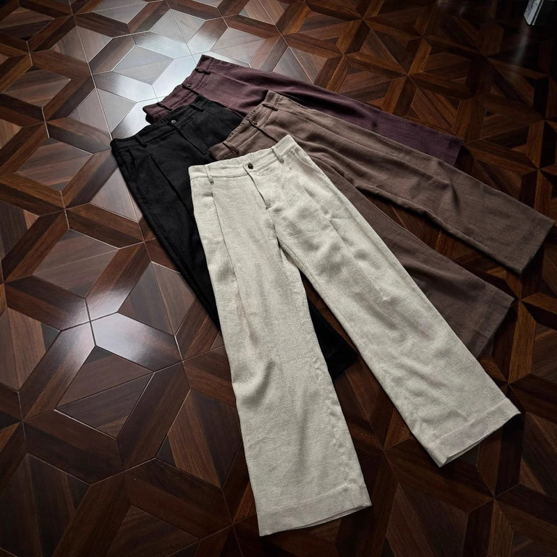 High-End 70% Linen A-Line Tailored Trousers with Pleats and Fully Lined Interior, Luxury Fashion Long Pants High-End 70% Linen A-Line Tailored Trousers with Pleats and Fully Lined Interior, Luxury Fashion Long Pants