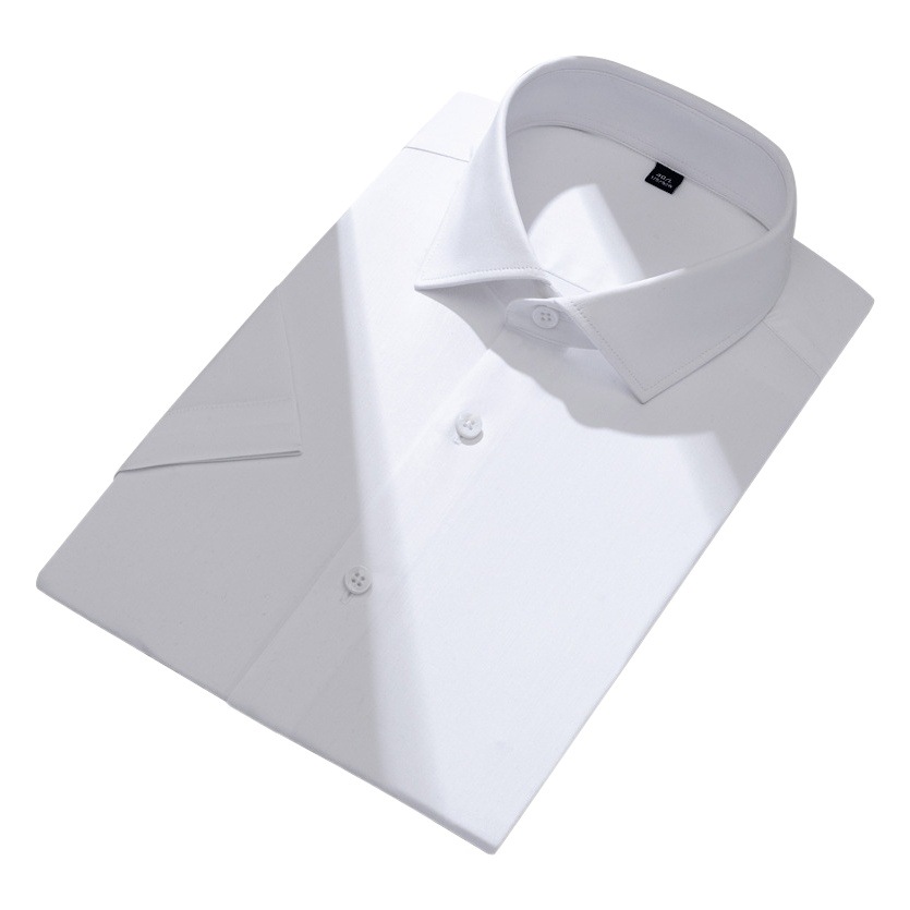 Nueva camisa de cuello de Windsor de manga corta de los hombres de verano roto fibra de bambú no planchar cuello blanco de negocios camisa blanca
