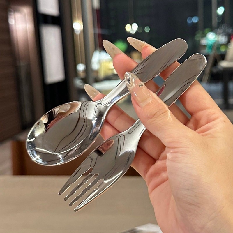 プリントポータブルスプーンとフォークセットショートハンドル食器ベビースプーンパチャセット|undefined