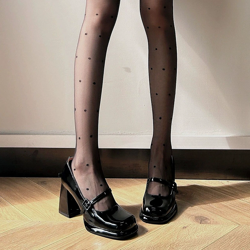 Сделайте свои ноги дольше! Французские туфли Мэри Джейн, мягкая кожа, новинка 2023 года, лакированная кожа с квадратным носком и пряжкой, толстый каблук, высокие каблуки