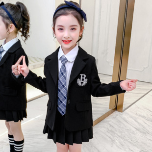Girls' coat 2023 Western style Korean style suit spring and autumn clothing medium and big children's small suit black suit children's suit female